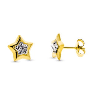 9K PENDIENTES ORO AMARILLO ESTRELLAS CON CIRCONITAS. 8 X 8 MM. CIERRE PRESION