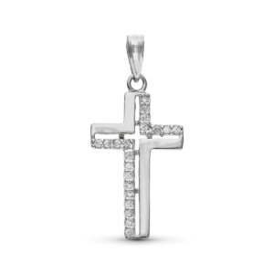 9K CRUZ ORO BLANCO CON CIRCONITAS 25 X 13 MM
