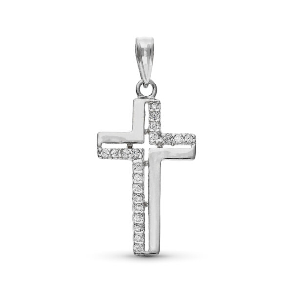 9K CRUZ ORO BLANCO CON CIRCONITAS 25 X 13 MM
