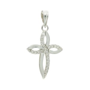 9K CRUZ ORO BLANCO CIRCONITAS 23X15 MM