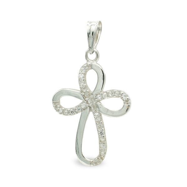 9K CRUZ ORO BLANCO CIRCONITAS 24X16 MM