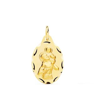 9K MEDALLA ORO AMARILLO SAN CRISTOBAL OVAL TALLADO 20X13 MM