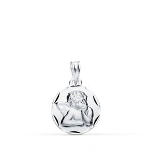 9K MEDALLA ORO BLANCO ANGEL BURLON TALLADA 14 MM