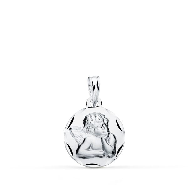 9K MEDALLA ORO BLANCO ANGEL BURLON TALLADA 14 MM