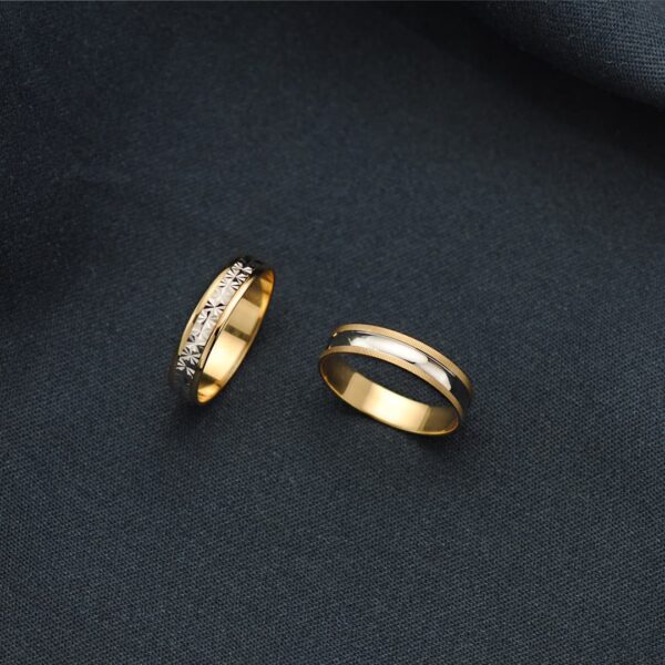 18K ALIANZA ORO BICOLOR BRILLO Y BORDES ESTRIADOS. 4 MM - Imagen 2