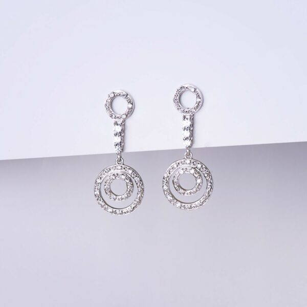 18K PENDIENTES LARGOS ORO BLANCO CIRCONITAS - Imagen 2