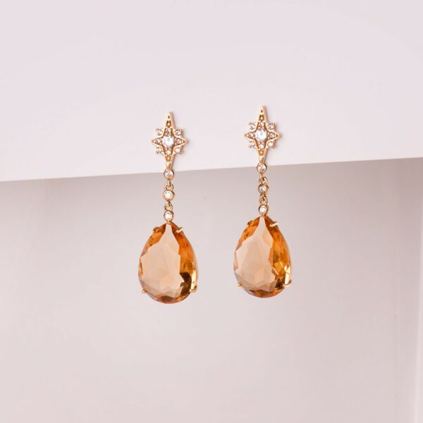 18K PENDIENTES PIEDRA PERA COLOR CHAMPAGNE. 41X13 MM - Imagen 2