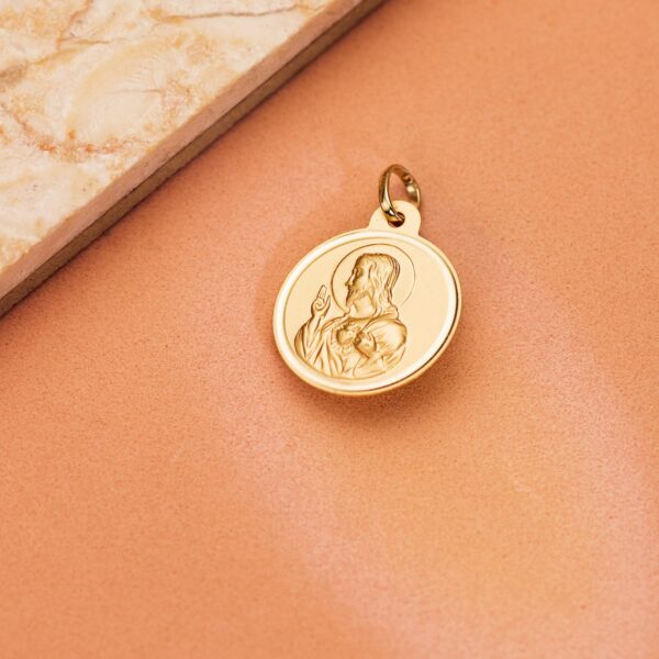 18K MEDALLA CRISTO SAGRADO CORAZON DE JESUS BISEL 20 MM - Imagen 3