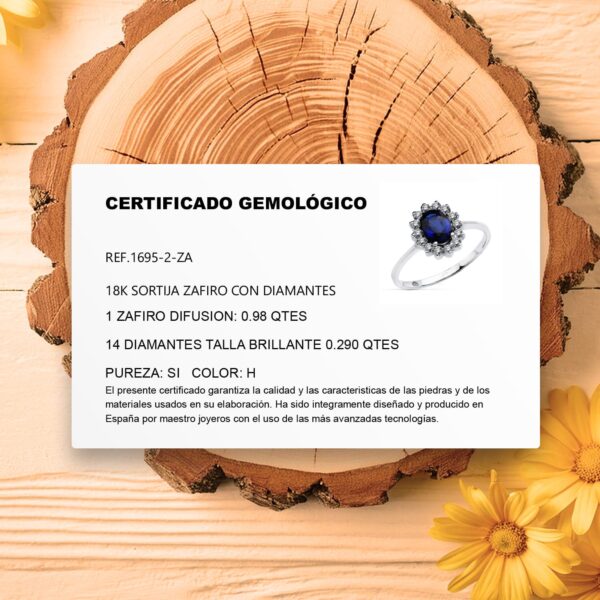 18K SORTIJA ORO BLANCO ZAFIRO DIFUSION  0.98 QTS. DIAMANTES 0.290 QTS. SI-H - Imagen 3