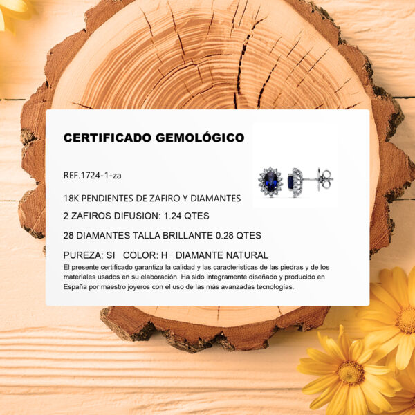 18K PENDIENTES ORO BLANCO ZAFIRO 1.24 QT. DIAMANTES 0.28 QTS. SI-H - Imagen 2