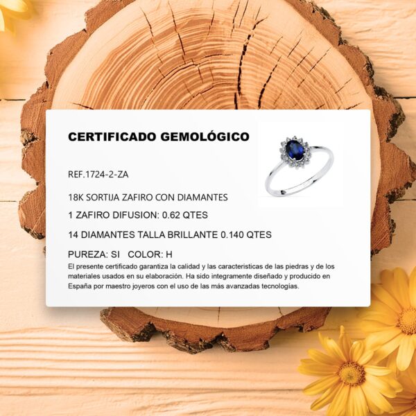 18K SORTIJA ORO BLANCO ZAFIRO 0.62 QTS.  DIAMANTES 0.14 QTS. SI-H - Imagen 2