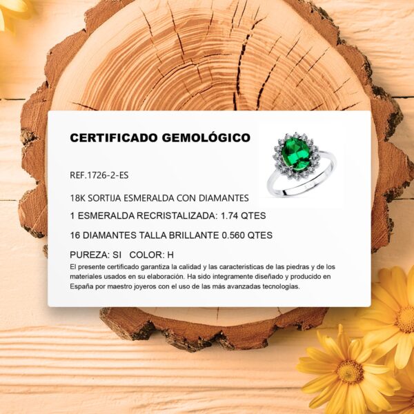 18K SORTIJA ORO BLANCO ESMERALDA 1.74 QTS. SI-H 0.56QTS. - Imagen 2