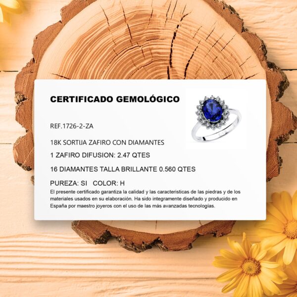 18K SORTIJA ORO BLANCO ZAFIRO 2.47 QT. DIAMANTES 0.56 QT. SI-H - Imagen 2