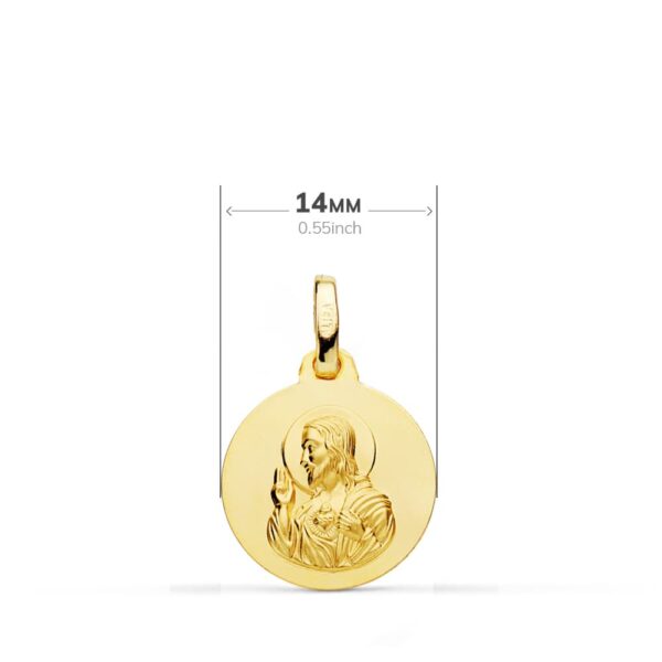 18K ESCAPULARIO LISO VIRGEN DEL CARMEN CORAZON DE JESUS 14 MM - Imagen 2