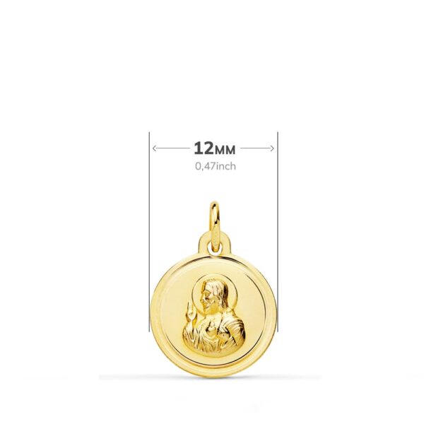 18K ESCAPULARIO BISEL VIRGEN DEL CARMEN CORAZON DE JESUS 12 MM - Imagen 2