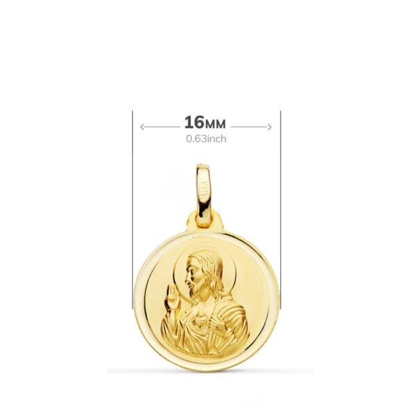 18K ESCAPULARIO BISEL VIRGEN DEL CARMEN CORAZON DE JESUS 16 MM - Imagen 2