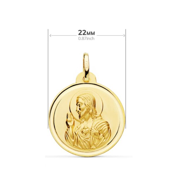 18K ESCAPULARIO BISEL VIRGEN DEL CARMEN CORAZON DE JESUS 22 MM - Imagen 2
