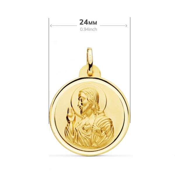 18K ESCAPULARIO BISEL VIRGEN DEL CARMEN CORAZON JESUS 24 MM - Imagen 2