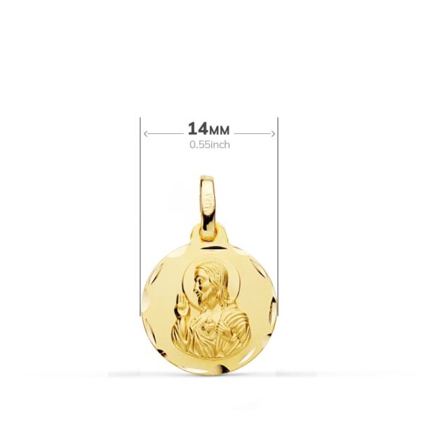 18K ESCAPULARIO TALLADO VIRGEN DEL CARMEN CORAZON DE JESUS 14 MM - Imagen 2