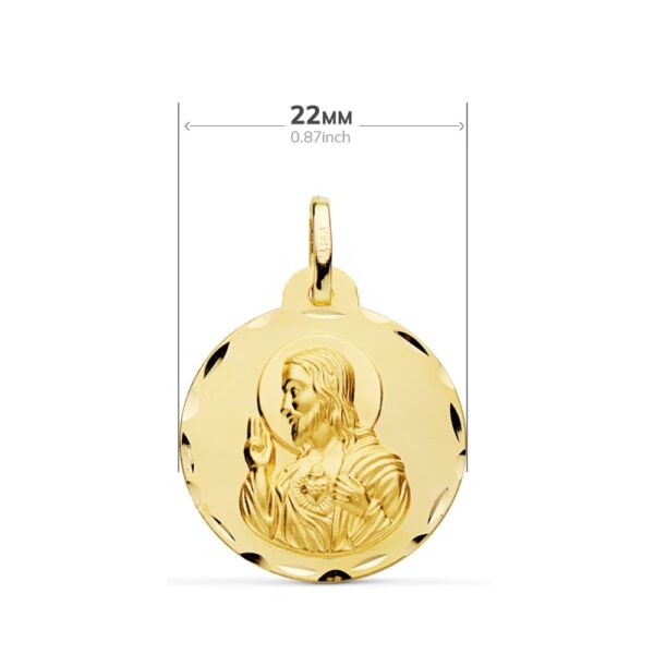 18K ESCAPULARIO TALLADO VIRGEN DEL CARMEN Y CORAZON DE JESUS 22 MM - Imagen 2