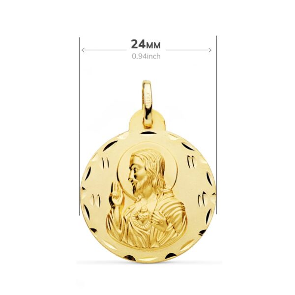 18K ESCAPULARIO TALLADO VIRGEN DEL CARMEN Y CORAZON DE JESUS 24 MM - Imagen 2