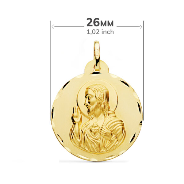 18K ESCAPULARIO TALLADO VIRGEN DEL CARMEN Y CORAZON DE JESUS 26 MM - Imagen 2