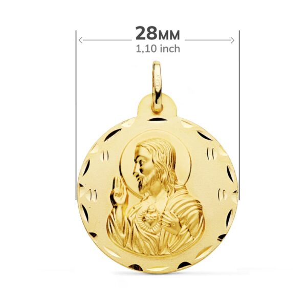18K ESCAPULARIO TALLADO VIRGEN DEL CARMEN Y CORAZON DE JESUS 28 MM - Imagen 2
