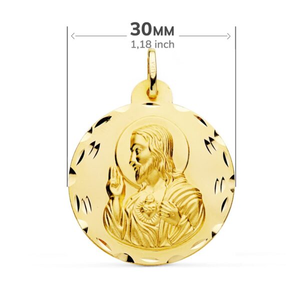 18K ESCAPULARIO TALLADO VIRGEN DEL CARMEN CORAZON DE JESUS 30 MM - Imagen 2