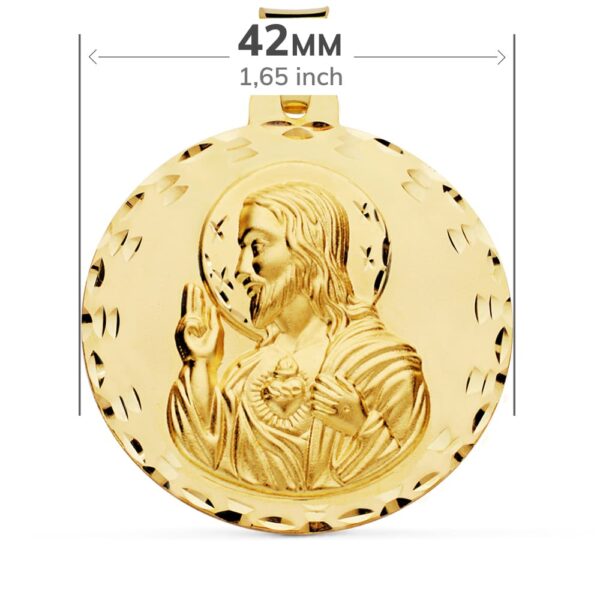 18K ESCAPULARIO TALLADO VIRGEN DEL CARMEN Y CORAZON DE JESUS 42 MM - Imagen 2