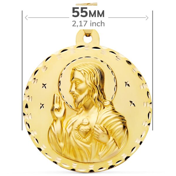 18K MEDALLA ESCAPULARIO TALLADO VIRGEN DEL CARMEN Y CORAZON DE JESUS 55 MM - Imagen 2