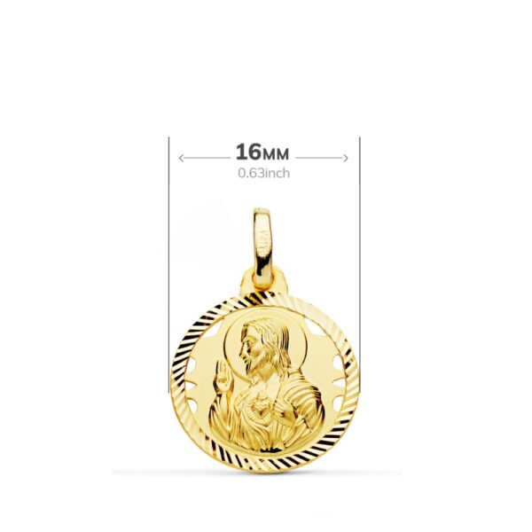 18K ESCAPULARIO HELICE CALADO VIRGEN CARMEN Y CORAZON DE JESUS 16 MM - Imagen 2