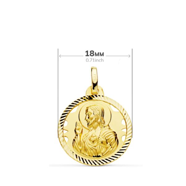 18K ESCAPULARIO HELICE CALADO VIRGEN CARMEN Y CORAZON DE JESUS 18 MM - Imagen 2