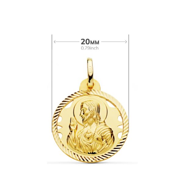 18K ESCAPULARIO HELICE CALADO VIRGEN CARMEN Y CORAZON DE JESUS 20 MM - Imagen 2