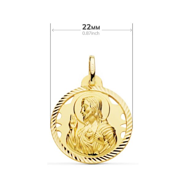 18K ESCAPULARIO HELICE CALADO VIRGEN CARMEN Y CORAZON DE JESUS 22 MM - Imagen 2