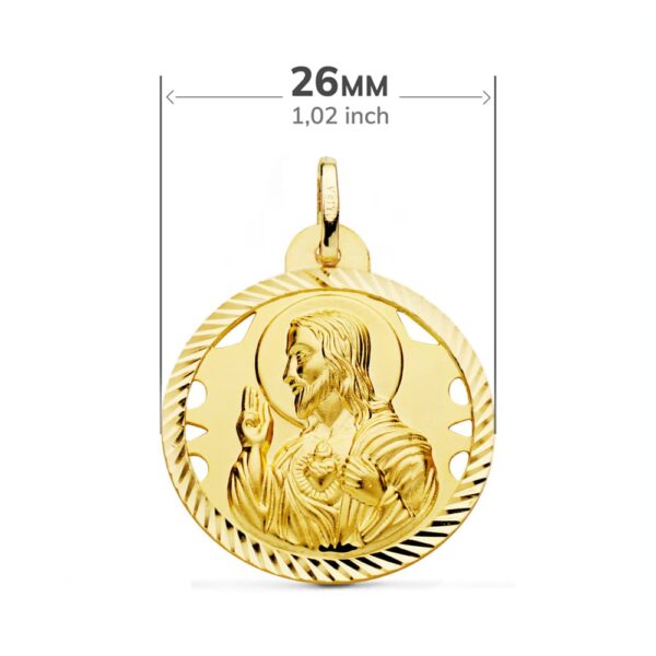18K ESCAPULARIO HELICE CALADO VIRGEN CARMEN Y CORAZON DE JESUS 26 MM - Imagen 2