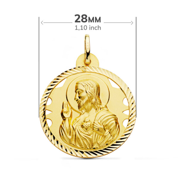 18K ESCAPULARIO HELICE CALADO VIRGEN CARMEN Y CORAZON DE JESUS 28 MM - Imagen 2