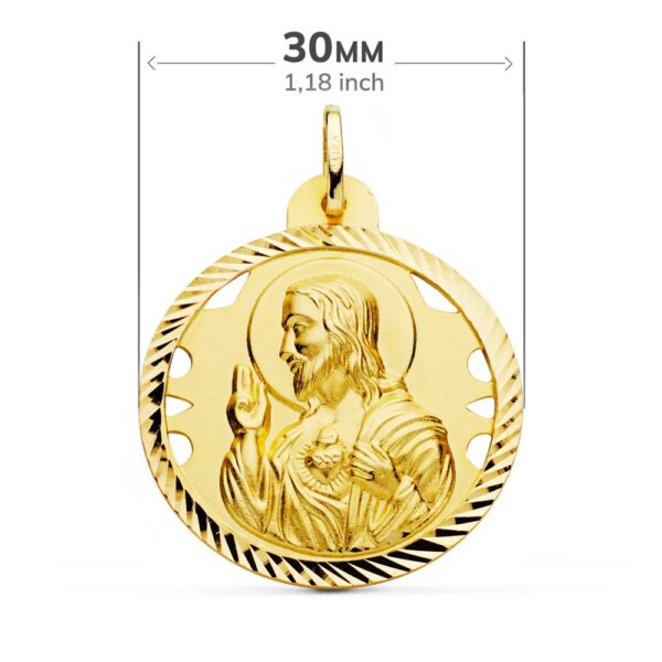 18K ESCAPULARIO HELICE CALADO VIRGEN CARMEN Y CORAZON DE JESUS 30 MM - Imagen 2