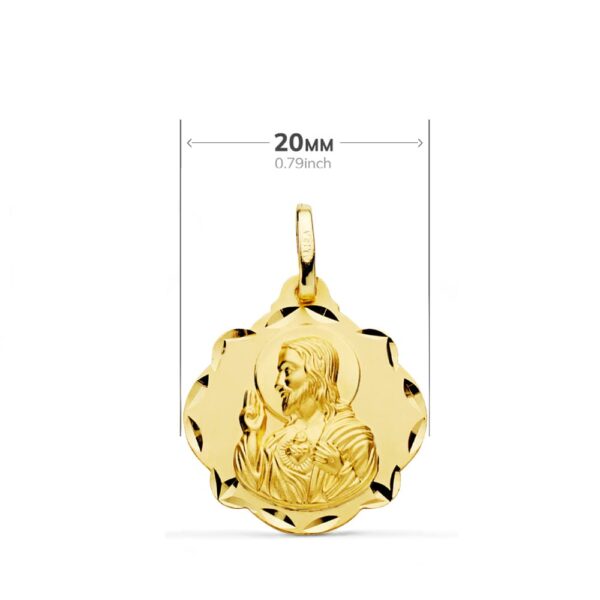 18K ESCAPULARIO PANDERETA VIRGEN DEL CARMEN Y CORAZON DE JESUS 20 MM - Imagen 2