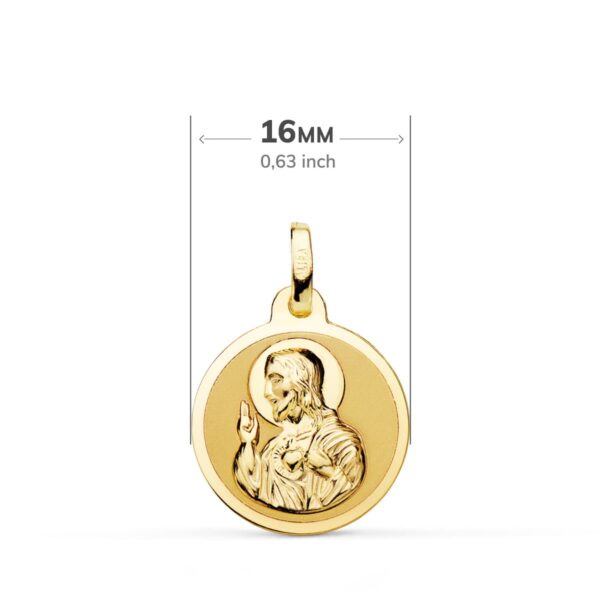 18K ESCAPULARIO BRILLO VIRGEN DEL CARMEN Y CORAZON DE JESUS 16 MM - Imagen 2