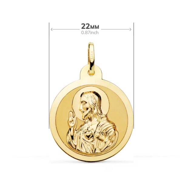 18K ESCAPULARIO BRILLO VIRGEN DEL CARMEN Y CORAZON DE JESUS 22 MM - Imagen 2