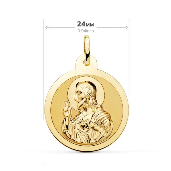 18K ESCAPULARIO BRILLO VIRGEN DEL CARMEN CORAZON JESUS 24 MM - Imagen 2