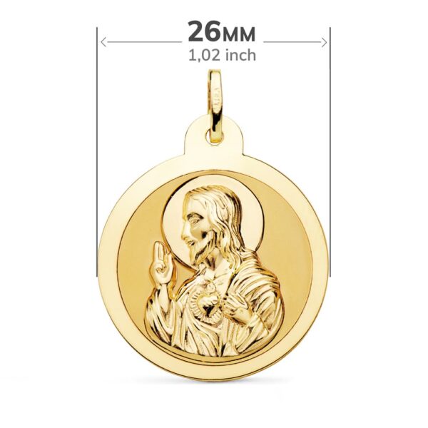 18K ESCAPULARIO BRILLO VIRGEN DEL CARMEN Y CORAZON DE JESUS 26 MM - Imagen 2