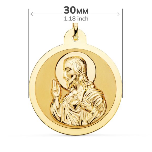 18K ESCAPULARIO BRILLO VIRGEN DEL CARMEN Y CORAZON DE JESUS 30 MM - Imagen 2