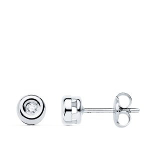 18K PENDIENTES ORO BLANCO CHATON DIAMANTES 0.040 QTS. G-VS2. CIERRE PRESION