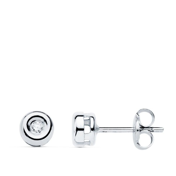 18K PENDIENTES ORO BLANCO CHATON DIAMANTES 0.040 QTS. G-VS2. CIERRE PRESION