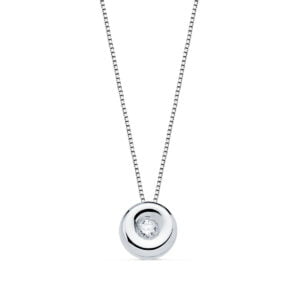 18K GARGANTILLA ORO BLANCO CHATON DIAMANTE 0.015 QTS. G-VS2 CADENA 42 CM
