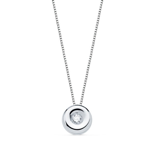 18K GARGANTILLA ORO BLANCO CHATON DIAMANTE 0.015 QTS. G-VS2 CADENA 42 CM
