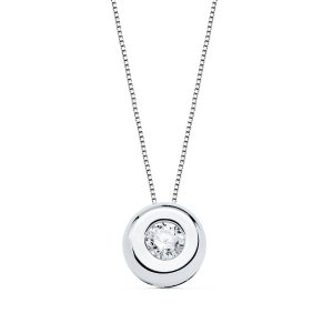 18K GARGANTILLA ORO BLANCO CHATON DIAMANTE 0.100 QTS. G-VS2. CADENA 42 CM