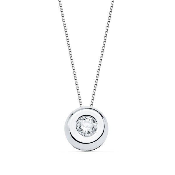 18K GARGANTILLA ORO BLANCO CHATON DIAMANTE 0.100 QTS. G-VS2. CADENA 42 CM