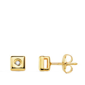 18K PENDIENTES CHATON CUADRADO DIAMANTES 0.030 QTS. PRESION. G-VS2